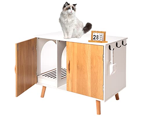 Maksone Wooden Hidden Cat Litter Box Furniture 31.5 x 18.5 x 24.4 Inches