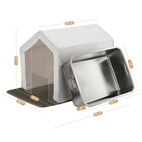 Maksone Stainless Steel Cat Litter Box,Large Metal Litter Box with Enclosure Tent