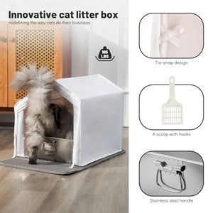 Maksone Stainless Steel Cat Litter Box,Large Metal Litter Box with Enclosure Tent