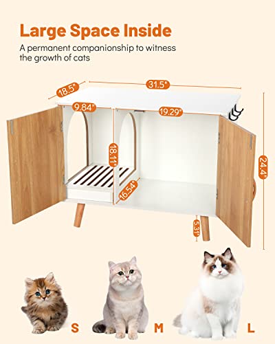 Maksone Wooden Hidden Cat Litter Box Furniture 31.5 x 18.5 x 24.4 Inches