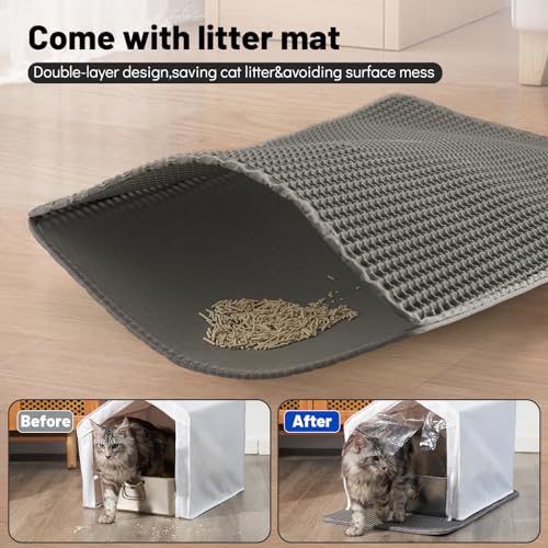 Maksone Stainless Steel Cat Litter Box,Large Metal Litter Box with Enclosure Tent